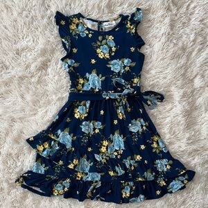 Rare Editions Navy and Yellow Floral Dress